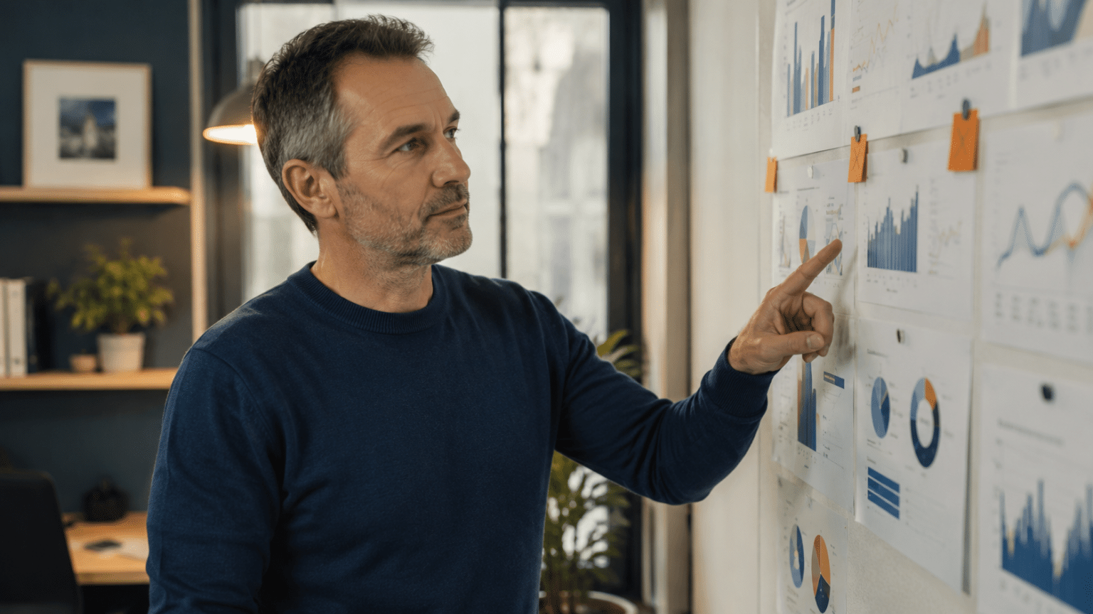 Dirigeant de PME qui fait le tri dans ses indicateurs commerciaux inutiles sur un tableau de bord