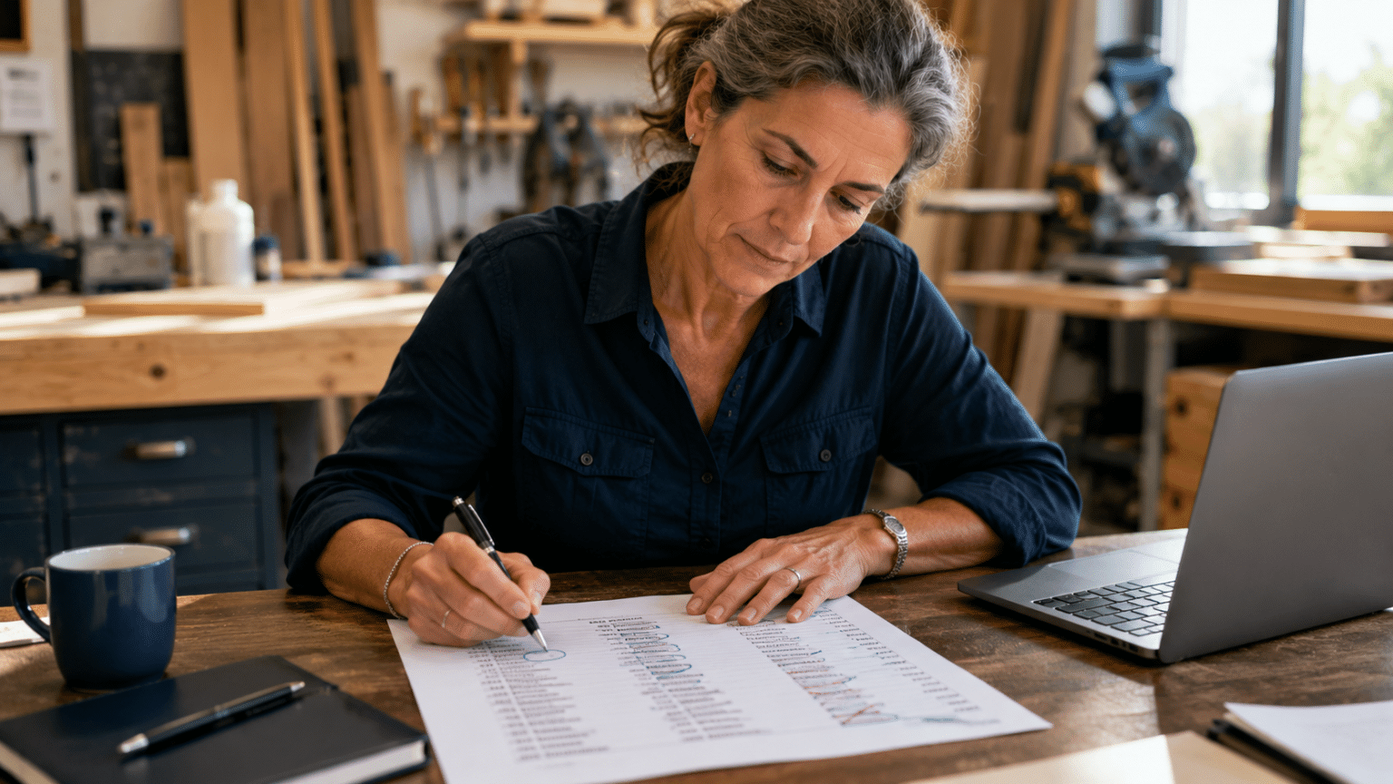Dirigeante de TPE en train de cibler sa prospection en sélectionnant ses contacts prioritaires